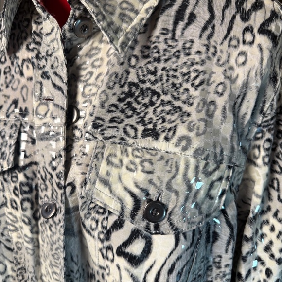 Ruby Rd Woman 16W Animal Print Sequin Jacket Blouse Button Front Stretch - Picture 2 of 5